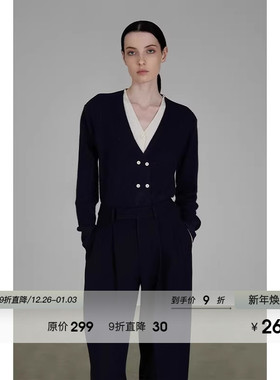 UNSPOKEN撞色V领针织衫2026年春季新款假两件开衫设计复古上衣女