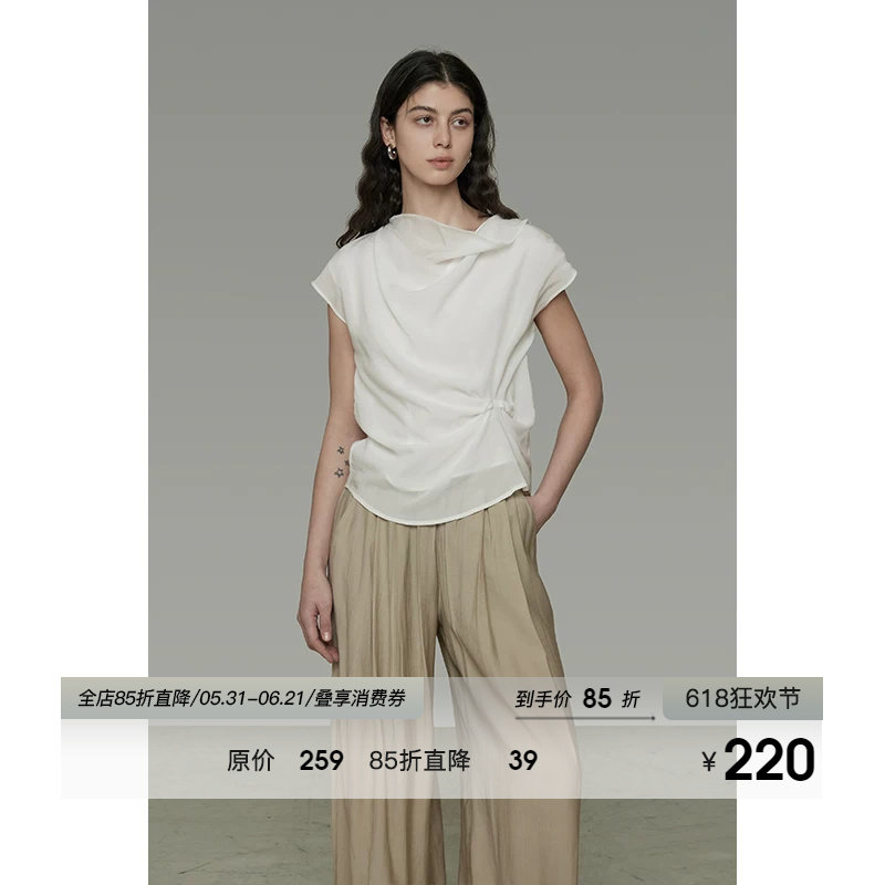 UNSPOKEN不规则领口白衬衫女2026夏季新款宽松设计感小众气质上衣