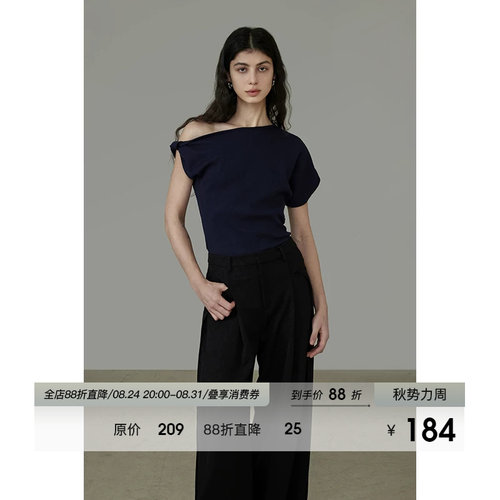 UNSPOKEN不对称斜肩T恤女露肩2026夏季新款修身显瘦高级感上衣