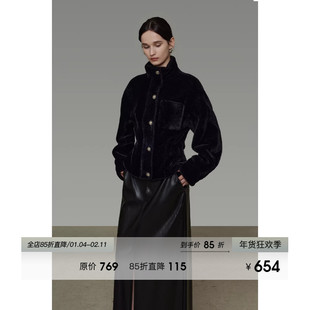 UNSPOKEN立领单排扣收腰毛呢外套女冬季简约高级感显瘦短款大衣