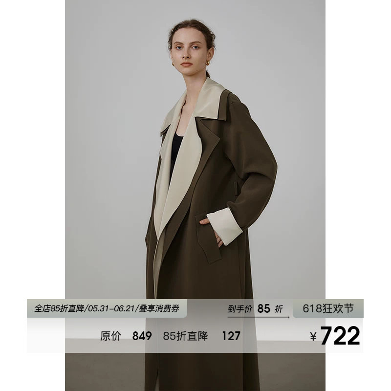 UNSPOKEN撞色风衣外套女春装2026设计感小众高级感假两件长款大衣