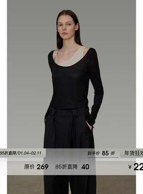 UNSPOKEN不对称针织衫女2026春季新款修身显瘦高级感两件套上衣