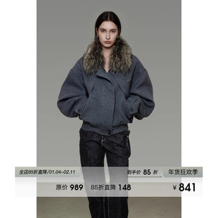 UNSPOKEN毛领短款棉服女冬季厚款小众设计感宽松显瘦防风夹棉外套