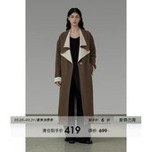 大衣 简约设计感宽松长款 UNSPOKEN撞色造型领风衣女2026春季 新款
