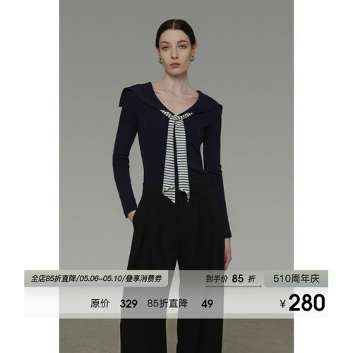 UNSPOKEN复古海军领针织衫