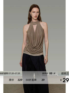 UNSPOKEN高级感挂脖上衣女无袖设计感小众气质显瘦法式高级感背心