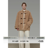 UNSPOKEN高级感立领皮毛一体羊羔毛外套女冬季 加厚牛角扣皮草大衣