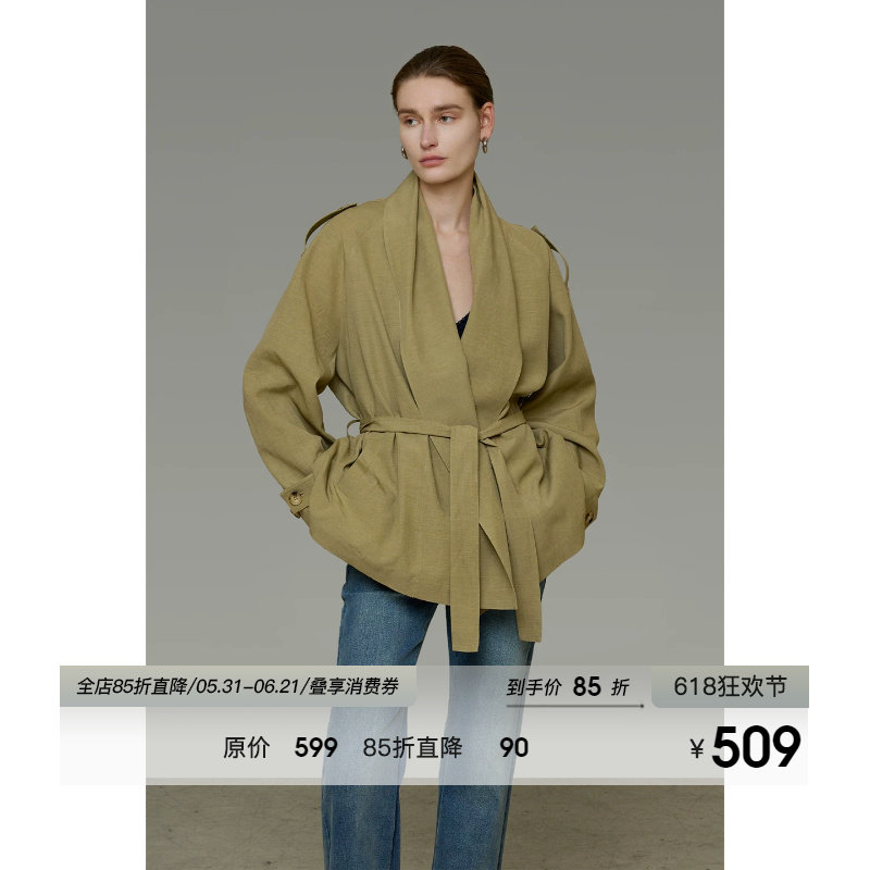 UNSPOKEN短款风衣女系带小众松弛感法式百搭宽松外套2026春装新款