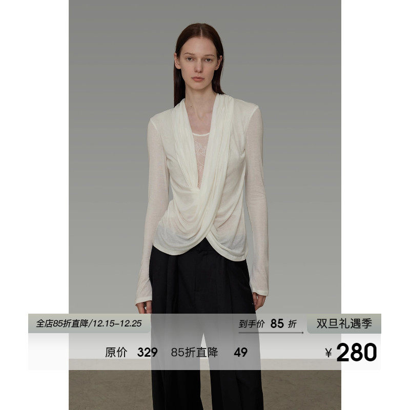 UNSPOKEN拼接交叉领口针织衫