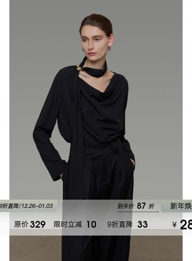 UNSPOKEN设计感飘带V领衬衫女2026春装新款简约高级感气质衬衣