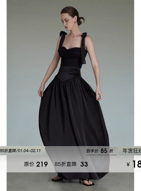 UNSPOKEN黑色吊带背心女设计感小众高级感辣妹上衣半身连衣裙套装