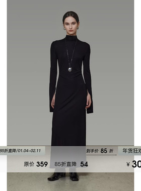 UNSPOKEN半高领修身连衣裙女冬季2025新款设计感修身显瘦针织长裙