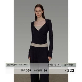 半裙三件套 假两件V领上衣宽松直筒休闲裤 UNSPOKEN休闲套装 女春季