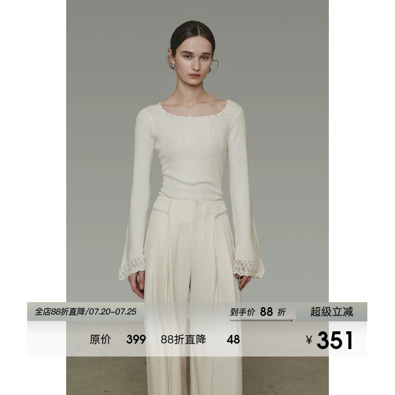 UNSPOKEN手工钩针花边针织衫女秋2026新款原创设计感喇叭袖打底衫