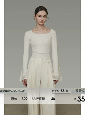 UNSPOKEN手工钩针花边针织衫女秋2026新款原创设计感喇叭袖打底衫