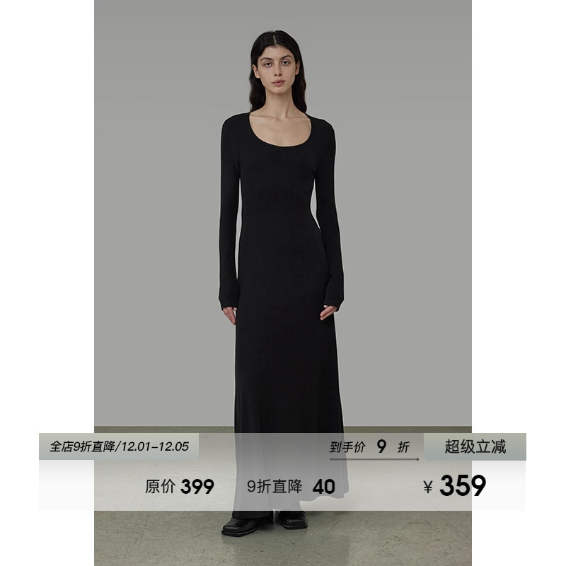 UNSPOKENU领修身长袖连衣裙