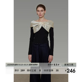 显瘦气质高级感上衣 修身 UNSPOKEN设计感拼接一字领针织衫 女春季