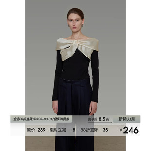 显瘦气质高级感上衣 修身 UNSPOKEN设计感拼接一字领针织衫 女春季