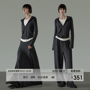 宽松显瘦带帽上衣休闲裤 长裙设计感三件套 女春季 UNSPOKEN运动套装