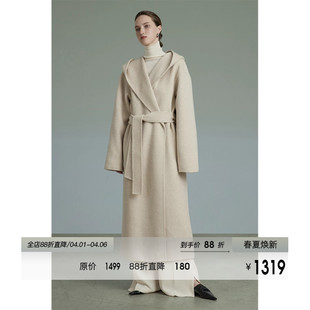 中长款 高级感连帽羊毛大衣 新款 UNSPOKEN浴袍双面呢外套女2026冬季