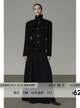 UNSPOKEN复古收腰显瘦高级法式气质设计感小众立领黑色秋冬外套女