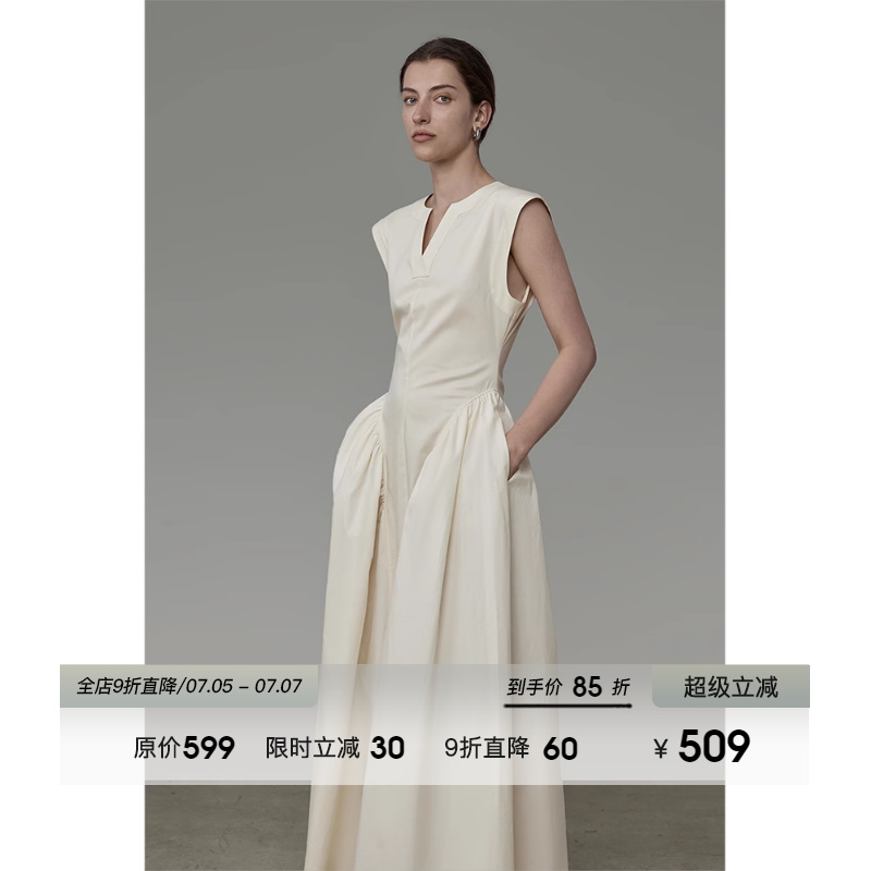 UNSPOKEN高级感收腰无袖连衣裙女