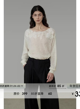 UNSPOKEN立体花装饰针织衫女春装2026新款宽松显瘦长袖针织上衣