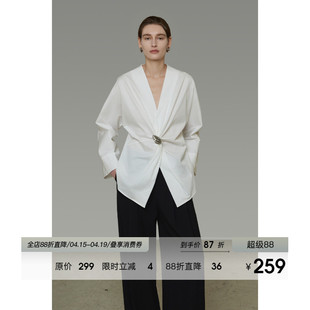 UNSPOKEN金属扣交叉衬衫不对称扭结设计慵懒松弛感衬衣女春装新款