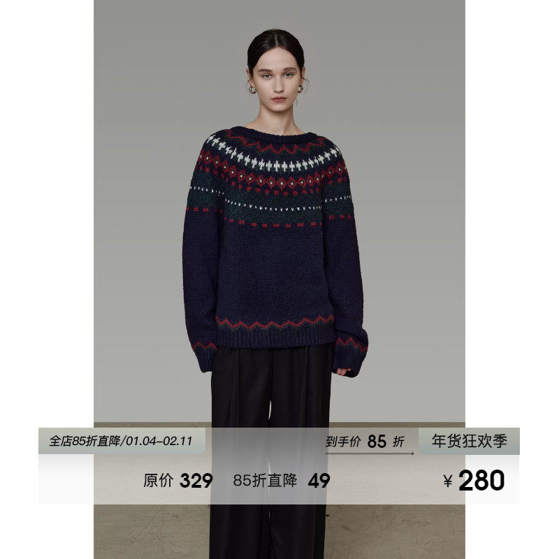 UNSPOKEN复古简约圆领毛衣女冬季松弛慵懒感外穿内搭宽松针织上衣,女装/女士精品,毛衣,淘宝优惠券,粉丝福利购,淘宝优惠卷