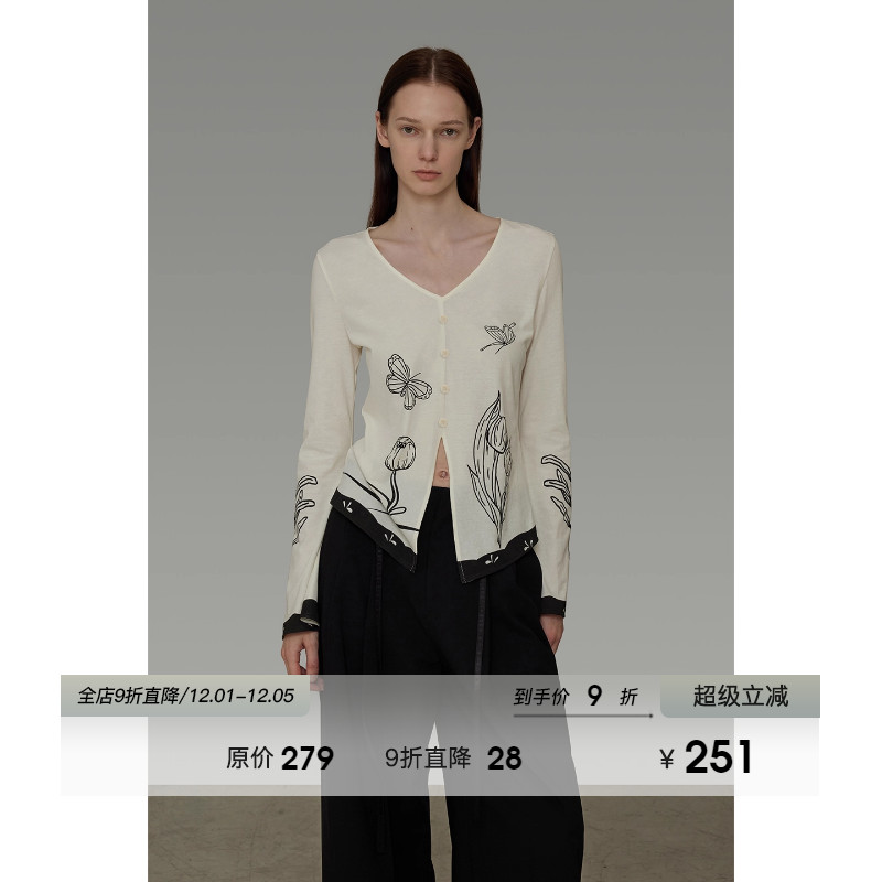 UNSPOKEN设计感印花V领针织衫