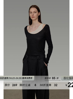 UNSPOKEN不对称针织衫女2026春季新款修身显瘦高级感两件套上衣
