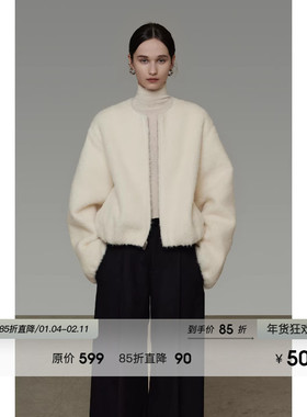 UNSPOKEN短款毛呢外套女冬季2025新款宽松显瘦慵懒松弛感毛毛大衣