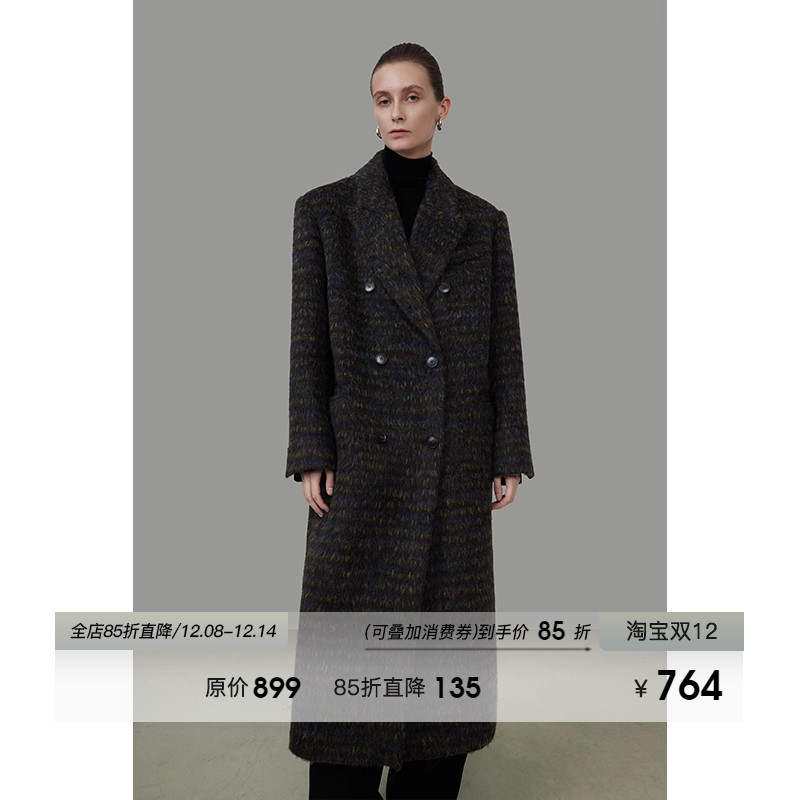 UNSPOKEN杂色双排扣毛呢大衣