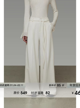 UNSPOKEN高腰廓形系带阔腿裤女春季2026新款宽松垂坠感显瘦休闲裤