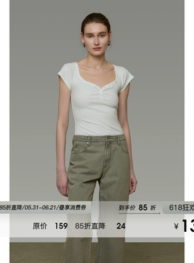 UNSPOKEN白色T恤女短袖修身气质V领显瘦百搭法式上衣2026夏装新款
