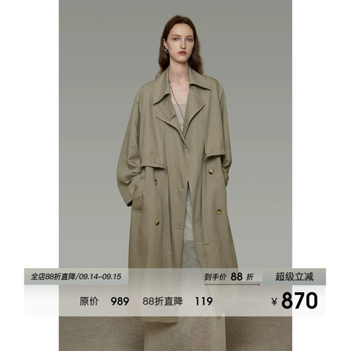 UNSPOKEN双排扣风衣女长款慵懒风宽松翻领高级感法式气质显瘦外套