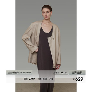 宽松一粒扣简约高级感外套 新款 UNSPOKEN垂感无领西装 女2026春装