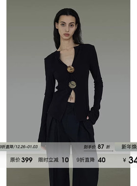 UNSPOKEN明星同款设计感针织衫女V领显瘦复古气质小众高级感上衣