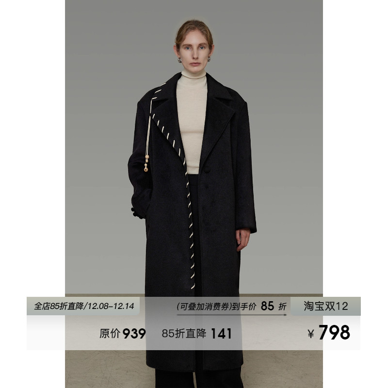 UNSPOKEN撞色大翻领单面呢大衣