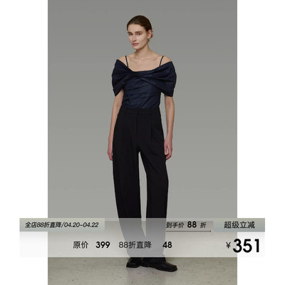 UNSPOKEN黑色西装裤女高腰气质百搭微阔宽松法式高级设计直筒长裤