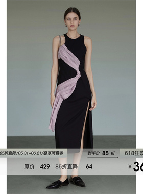 UNSPOKEN黑色法式连衣裙女高级感裙子小众设计感吊带裙气质礼服裙
