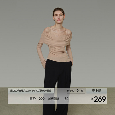 UNSPOKEN假两件荡领蕾丝拼接针织衫女春季设计感修身显瘦气质上衣