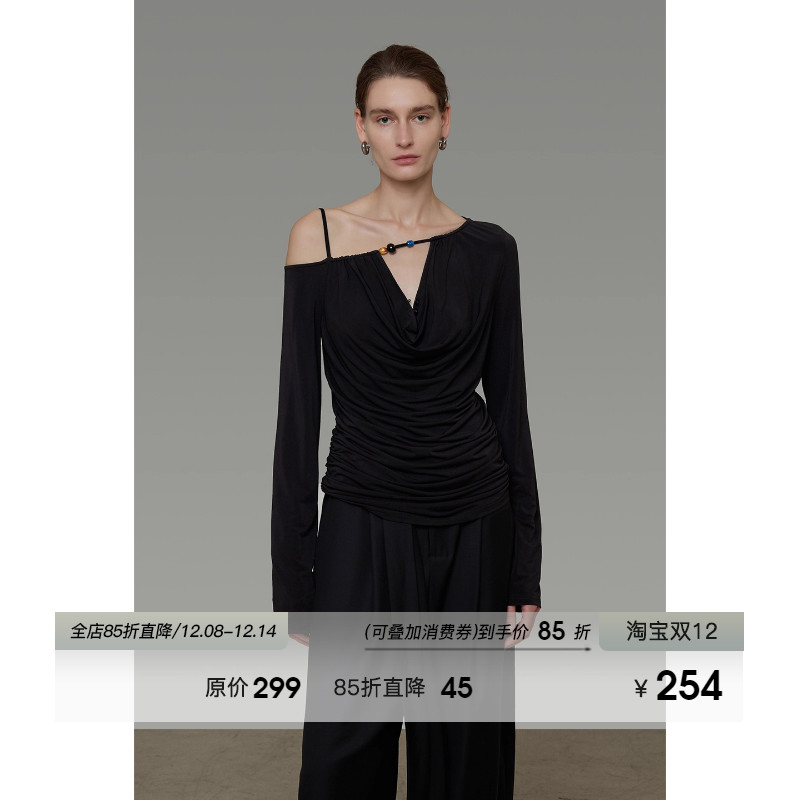 UNSPOKEN不规则斜肩针织衫