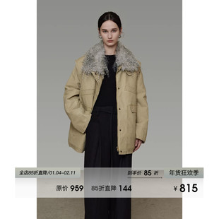 UNSPOKEN环保鸵鸟毛领棉服女冬季简约高级感宽松中长款工装厚外套