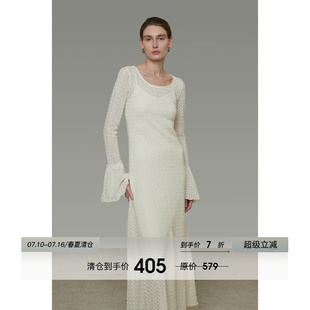 UNSPOKEN法式喇叭袖镂空连衣裙女2026秋装新款两件套修身显瘦长裙