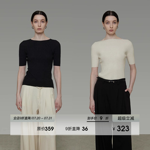 修身 UNSPOKEN简约圆领五分袖 2025新款 针织短袖 显瘦上衣 T恤女夏季