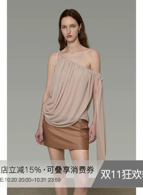 UNSPOKEN斜肩上衣女飘带设计感露肩宽松气质小众法式显瘦夏季背心