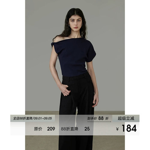 UNSPOKEN不对称斜肩T恤女露肩2026夏季新款修身显瘦高级感上衣