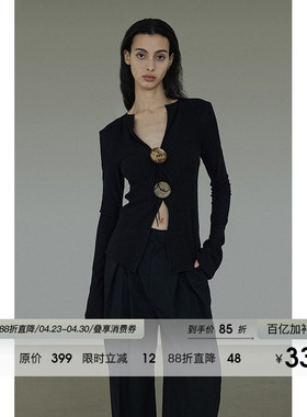 UNSPOKEN明星同款设计感针织衫女V领显瘦复古气质小众高级感上衣