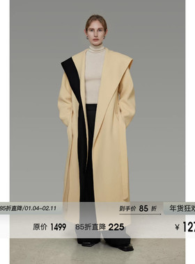 UNSPOKEN100羊毛撞色廓形双面呢大衣冬季随性慵懒设计感毛呢外套